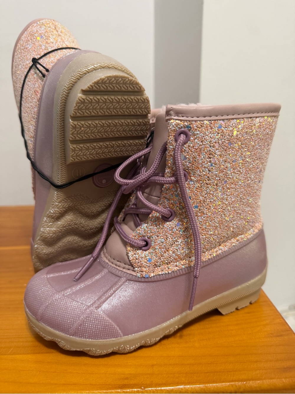 wonder nation Pink Glitter Lace-Up Kids Boots